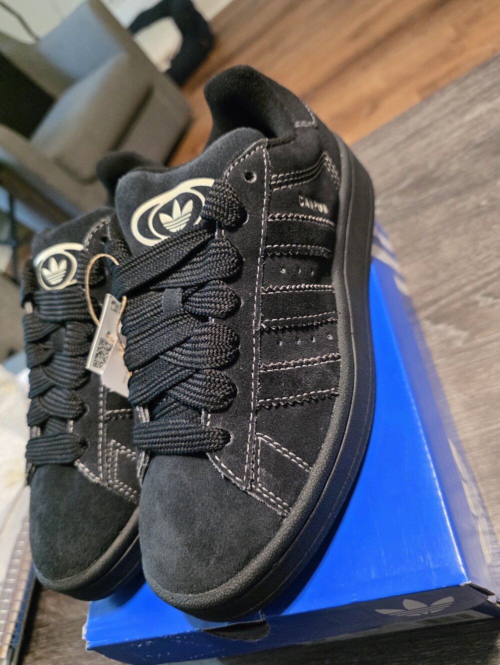 Adidas Campus 00s Black Suede Low-Top Sneakers with White Logo